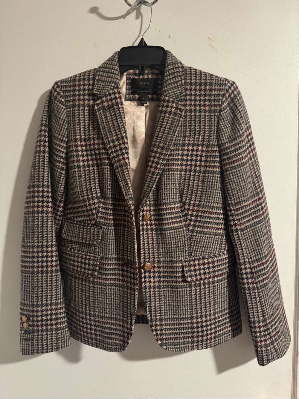 J. Crew Glen Plaid Wool Blend Blazer Jacket in Forest Green & Burgundy - Picture 4 of 9